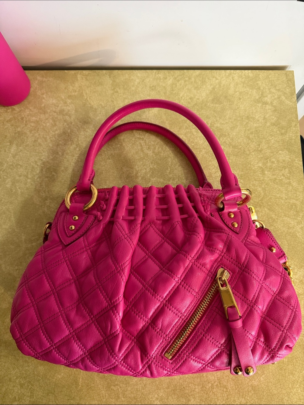 Marc Jacobs Hot Pink Quilted Satchel with Gold Hardware